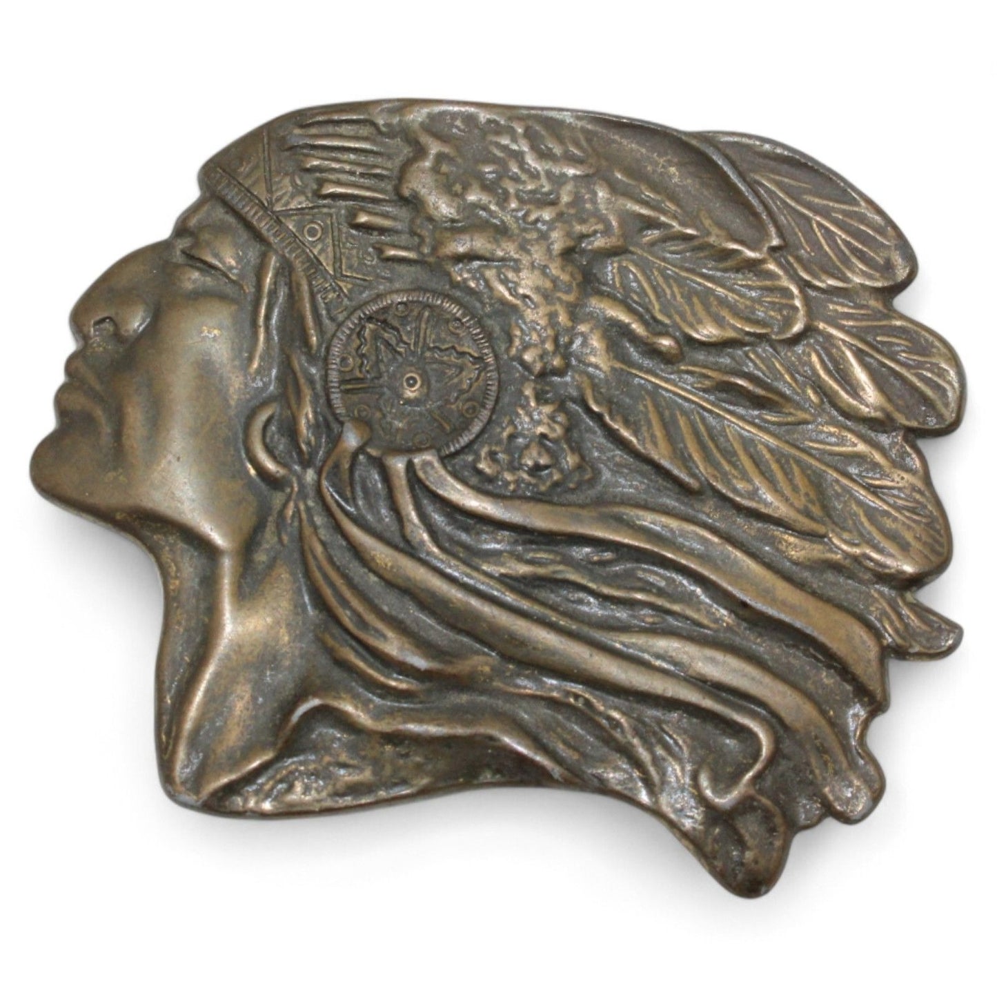 Vintage Bergamot Brass Works Native American Indian Chief Belt Buckle