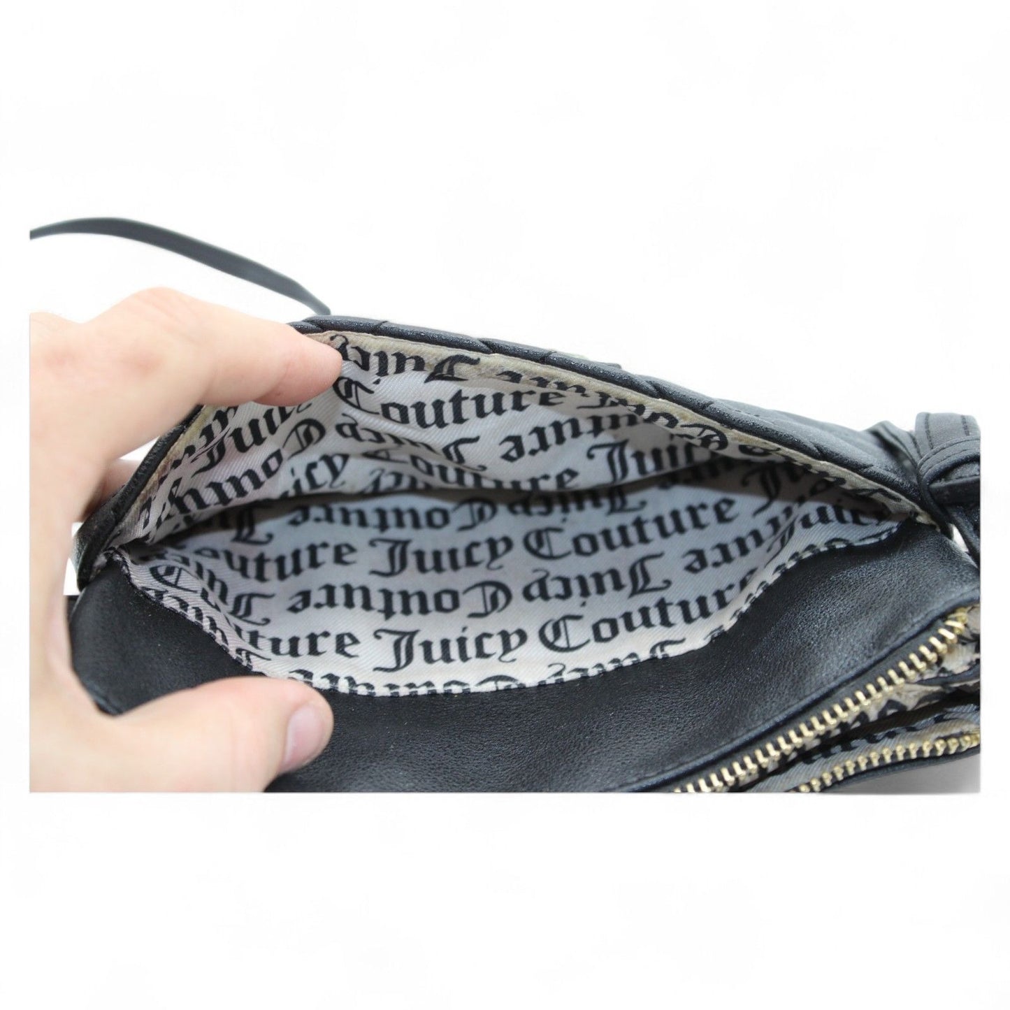 Juicy Couture Quilted Black Crossbody Bag With Gold Hardware & Logo Detail